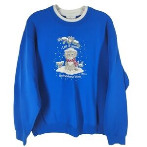 Vtg Morning Sun Womens Large Winter Cat Let It Snow Somewhere Else Sweatshirt